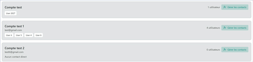 Liste des utilisateurs — Gérer les contacts directs